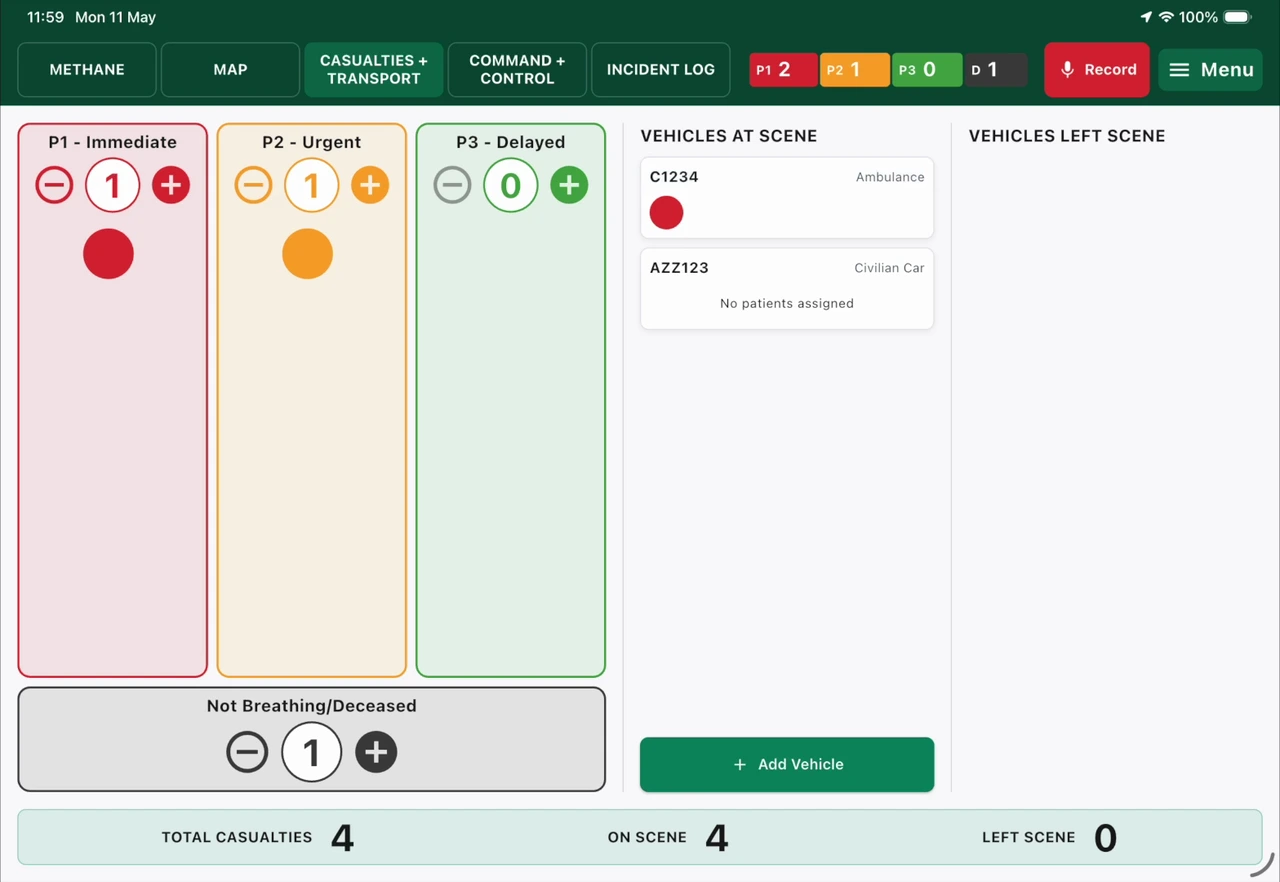 ParaNote major incident triage board and vehicle tracking